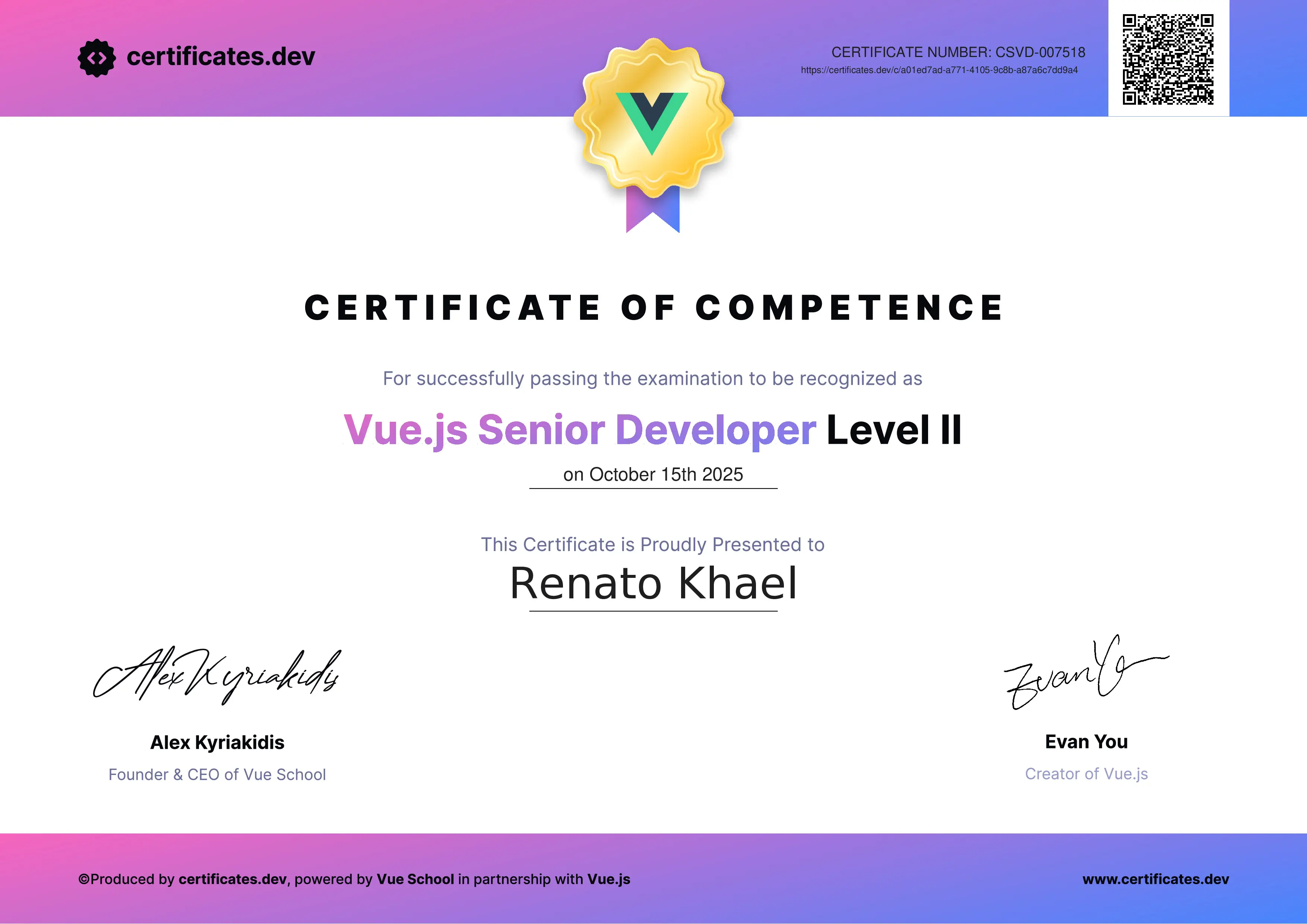 Vue.js Senior Certificate